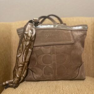 Coach Suede Tote with Wristlet and Coach Scarf